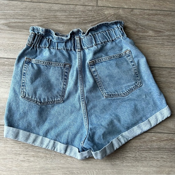 Topshop Paperbag Waist Button Fly Jean Shorts - Picture 9 of 11